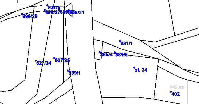 Parcela st. 885/4 v KÚ Újezdec u Tvrzic, Katastrální mapa