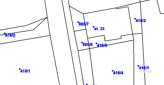 Parcela st. 885/6 v KÚ Újezdec u Tvrzic, Katastrální mapa