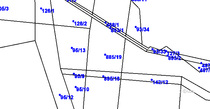 Parcela st. 885/19 v KÚ Újezdec u Tvrzic, Katastrální mapa