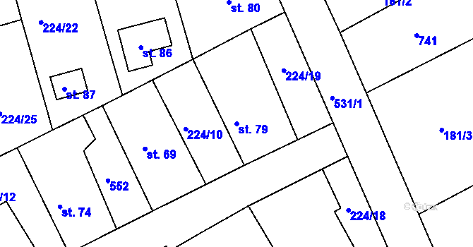 Parcela st. 79 v KÚ Lhůta u Tymákova, Katastrální mapa