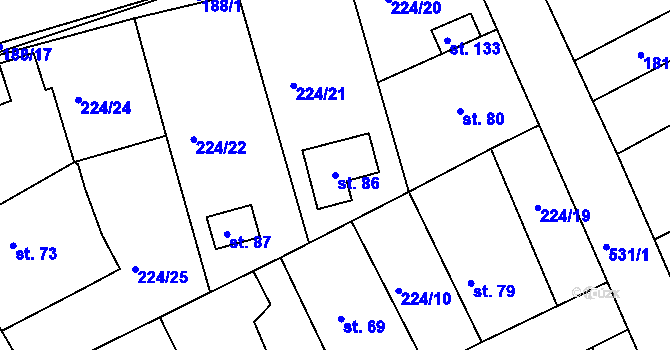 Parcela st. 86 v KÚ Lhůta u Tymákova, Katastrální mapa
