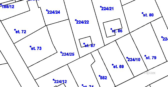Parcela st. 87 v KÚ Lhůta u Tymákova, Katastrální mapa