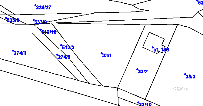 Parcela st. 33/1 v KÚ Lhůta u Tymákova, Katastrální mapa