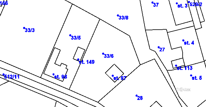 Parcela st. 33/6 v KÚ Lhůta u Tymákova, Katastrální mapa