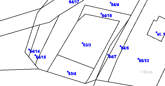 Parcela st. 63/3 v KÚ Lhůta u Tymákova, Katastrální mapa
