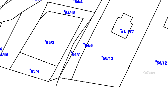 Parcela st. 64/5 v KÚ Lhůta u Tymákova, Katastrální mapa