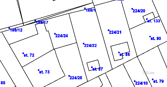 Parcela st. 224/22 v KÚ Lhůta u Tymákova, Katastrální mapa
