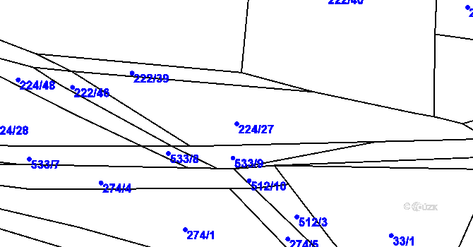 Parcela st. 224/27 v KÚ Lhůta u Tymákova, Katastrální mapa