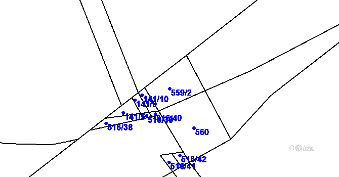 Parcela st. 559/2 v KÚ Lhůta u Tymákova, Katastrální mapa