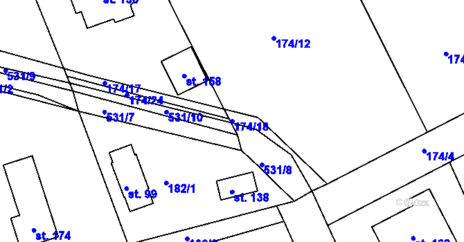 Parcela st. 174/18 v KÚ Lhůta u Tymákova, Katastrální mapa