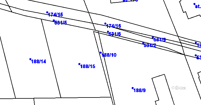 Parcela st. 188/10 v KÚ Lhůta u Tymákova, Katastrální mapa