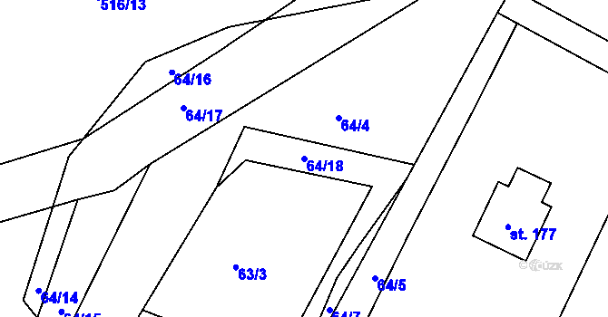 Parcela st. 64/18 v KÚ Lhůta u Tymákova, Katastrální mapa