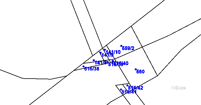 Parcela st. 141/9 v KÚ Lhůta u Tymákova, Katastrální mapa
