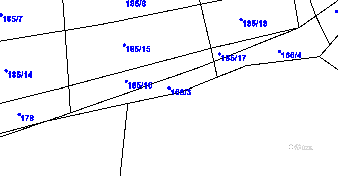 Parcela st. 166/3 v KÚ Lhůta u Tymákova, Katastrální mapa