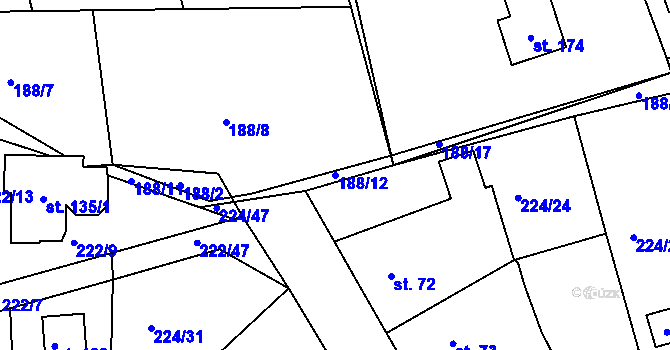 Parcela st. 188/12 v KÚ Lhůta u Tymákova, Katastrální mapa