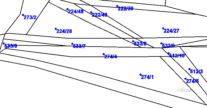 Parcela st. 274/4 v KÚ Lhůta u Tymákova, Katastrální mapa