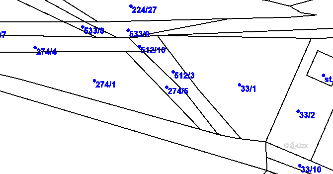 Parcela st. 274/5 v KÚ Lhůta u Tymákova, Katastrální mapa