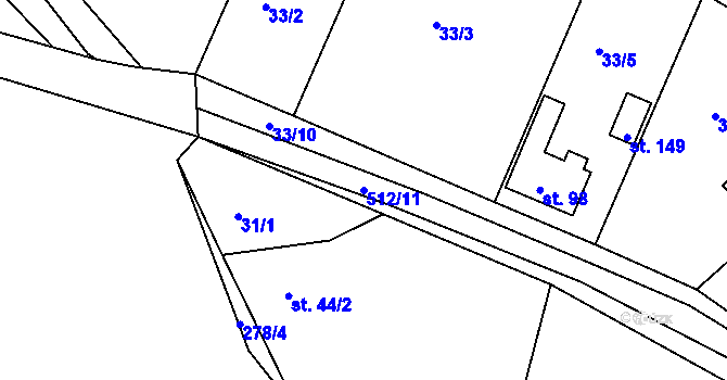 Parcela st. 512/11 v KÚ Lhůta u Tymákova, Katastrální mapa