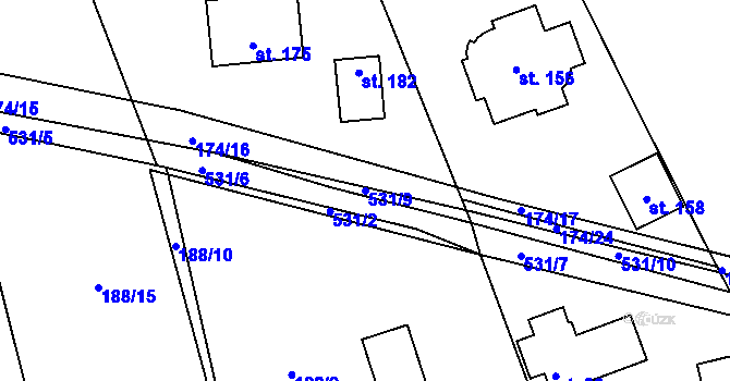 Parcela st. 531/9 v KÚ Lhůta u Tymákova, Katastrální mapa