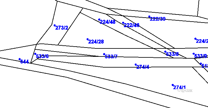 Parcela st. 533/7 v KÚ Lhůta u Tymákova, Katastrální mapa