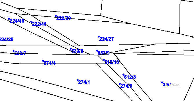 Parcela st. 533/9 v KÚ Lhůta u Tymákova, Katastrální mapa