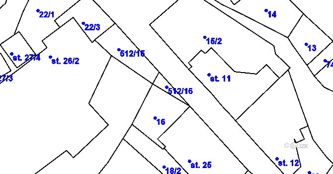 Parcela st. 512/16 v KÚ Lhůta u Tymákova, Katastrální mapa
