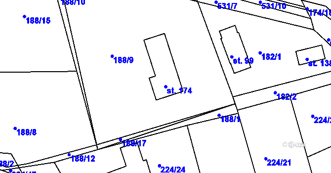 Parcela st. 174 v KÚ Lhůta u Tymákova, Katastrální mapa