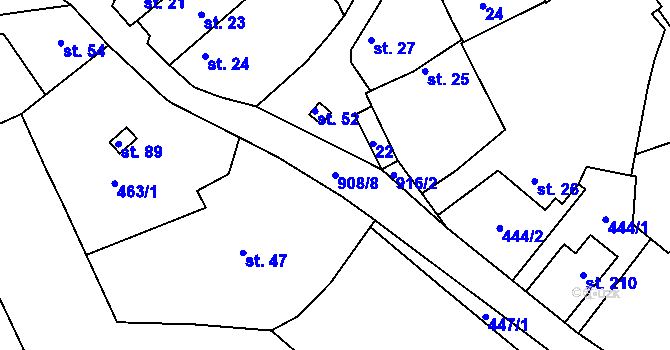 Parcela st. 908/8 v KÚ Mokrouše, Katastrální mapa