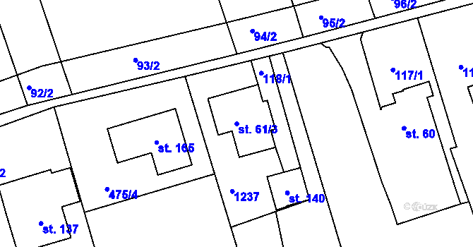 Parcela st. 61/3 v KÚ Mokrouše, Katastrální mapa