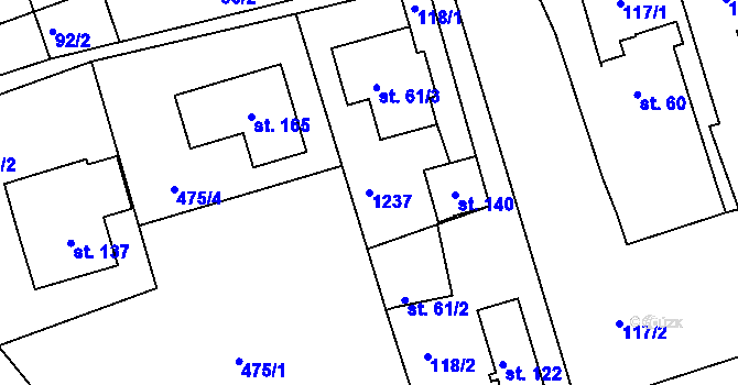 Parcela st. 1237 v KÚ Mokrouše, Katastrální mapa
