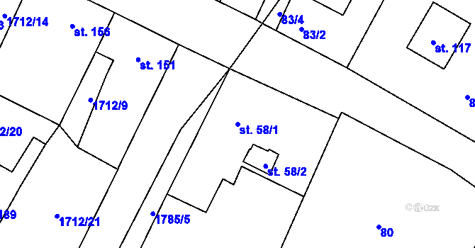 Parcela st. 58/1 v KÚ Mokrouše, Katastrální mapa