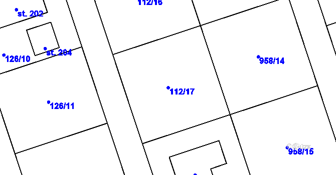 Parcela st. 112/17 v KÚ Mokrouše, Katastrální mapa