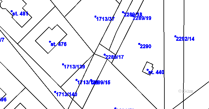 Parcela st. 2289/17 v KÚ Tymákov, Katastrální mapa