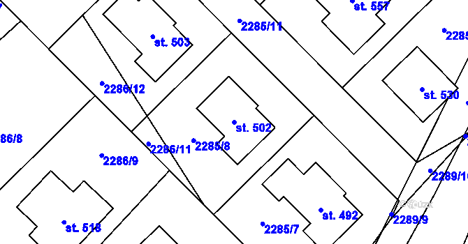 Parcela st. 502 v KÚ Tymákov, Katastrální mapa