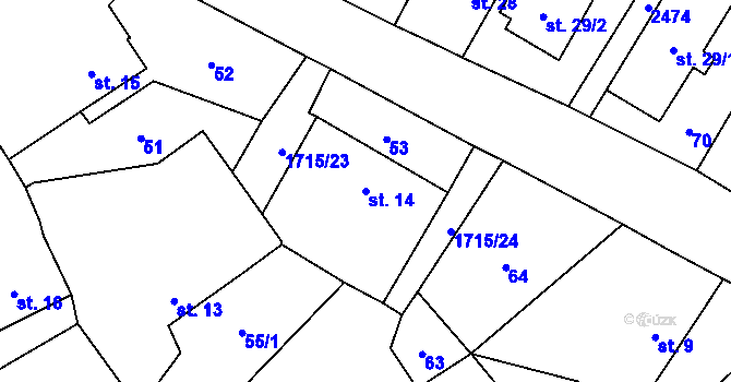 Parcela st. 14 v KÚ Tymákov, Katastrální mapa