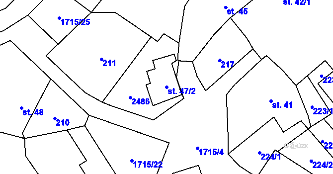 Parcela st. 47/2 v KÚ Tymákov, Katastrální mapa