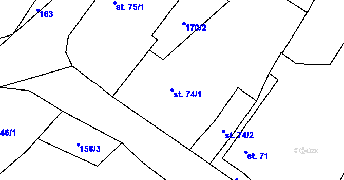 Parcela st. 74/1 v KÚ Tymákov, Katastrální mapa