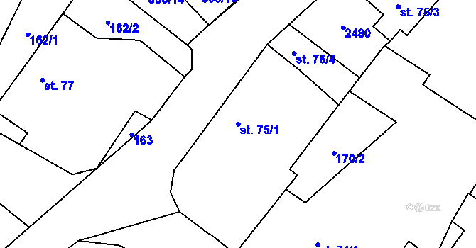 Parcela st. 75/1 v KÚ Tymákov, Katastrální mapa