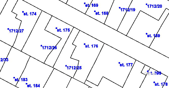 Parcela st. 176 v KÚ Tymákov, Katastrální mapa