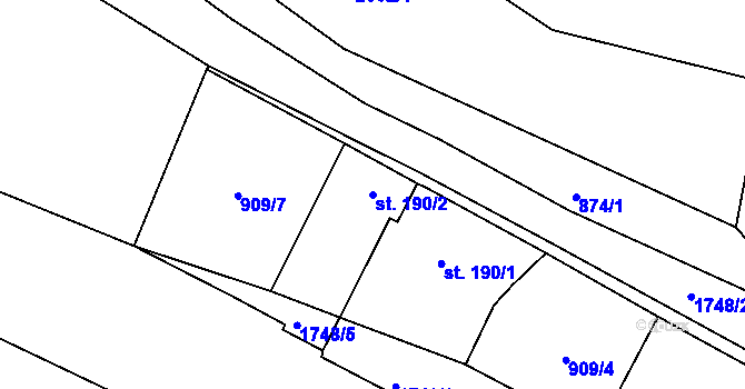 Parcela st. 190/2 v KÚ Tymákov, Katastrální mapa