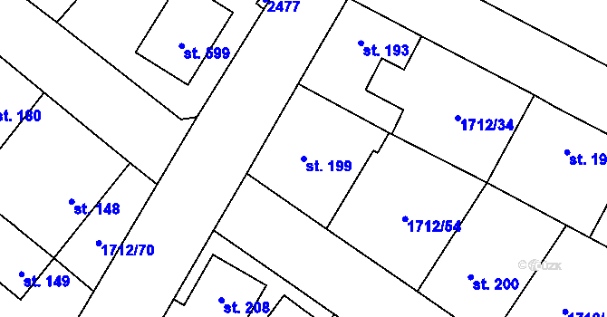 Parcela st. 199 v KÚ Tymákov, Katastrální mapa