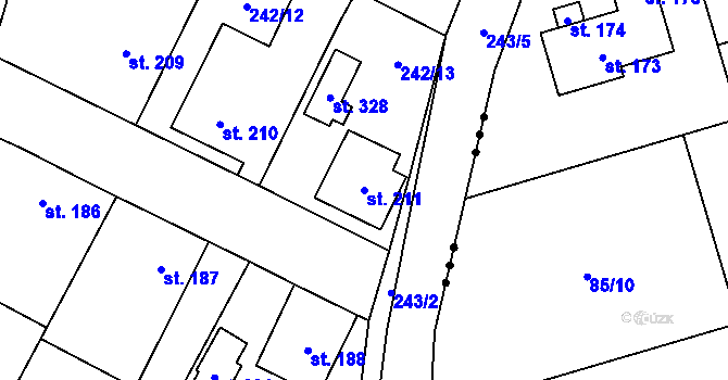 Parcela st. 211 v KÚ Tymákov, Katastrální mapa