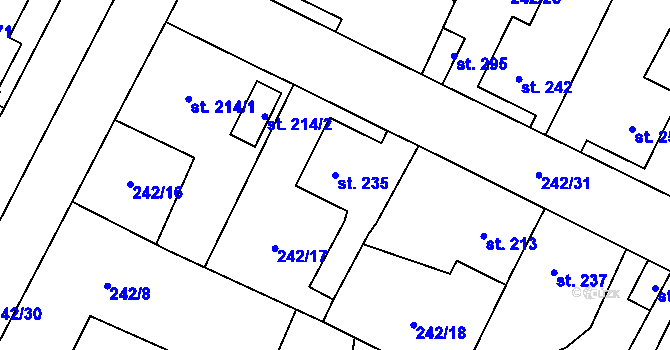 Parcela st. 235 v KÚ Tymákov, Katastrální mapa