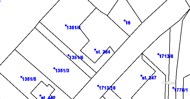 Parcela st. 284 v KÚ Tymákov, Katastrální mapa