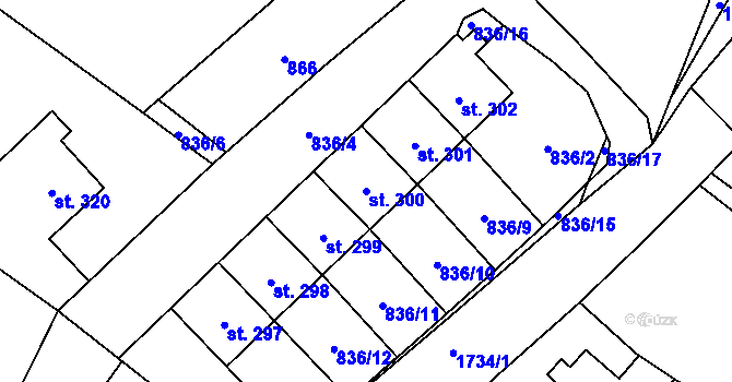 Parcela st. 300 v KÚ Tymákov, Katastrální mapa
