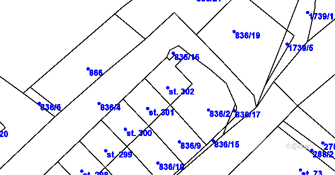 Parcela st. 302 v KÚ Tymákov, Katastrální mapa