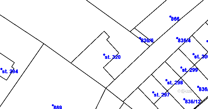 Parcela st. 320 v KÚ Tymákov, Katastrální mapa