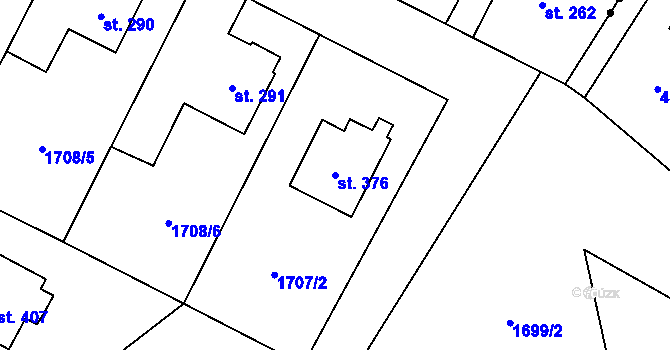 Parcela st. 376 v KÚ Tymákov, Katastrální mapa