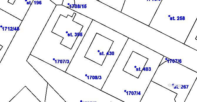 Parcela st. 430 v KÚ Tymákov, Katastrální mapa