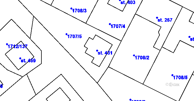 Parcela st. 431 v KÚ Tymákov, Katastrální mapa